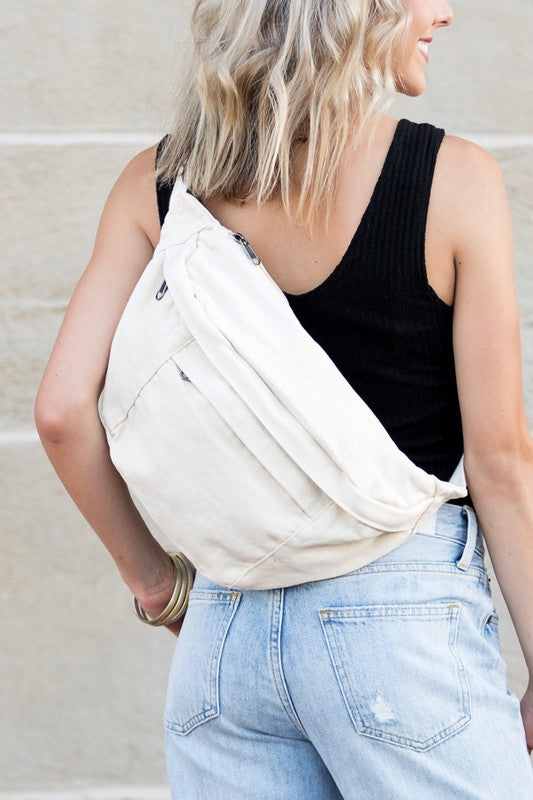 London Oversized Canvas Crescent Sling Bag – Adjustable Casual Crossbody