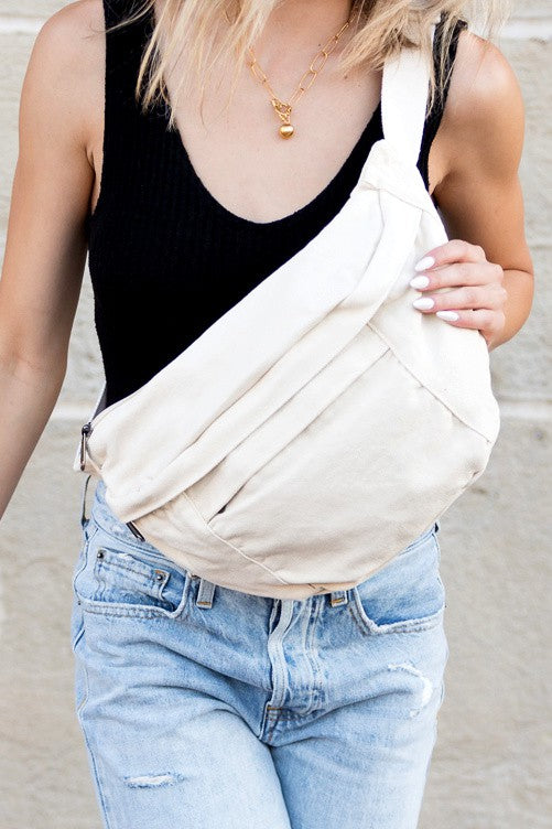 London Oversized Canvas Crescent Sling Bag – Adjustable Casual Crossbody