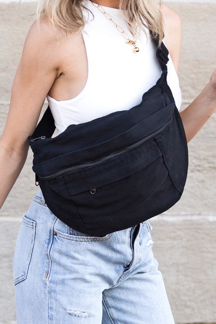 London Oversized Canvas Crescent Sling Bag – Adjustable Casual Crossbody