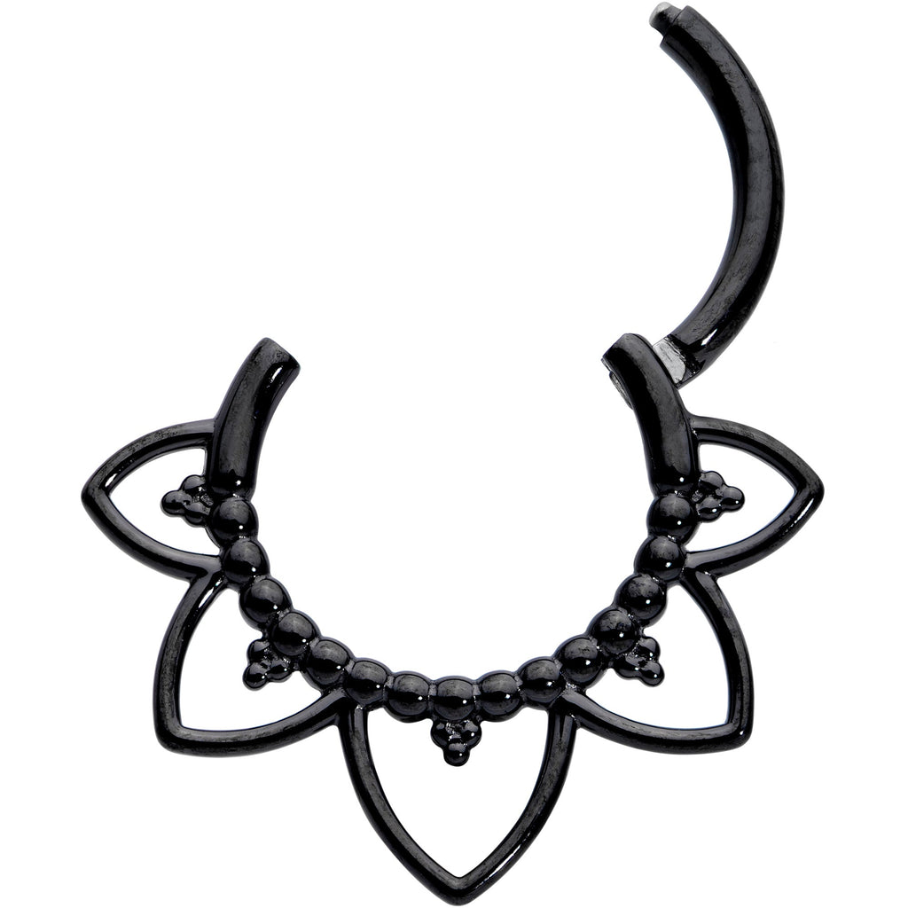 16G 5/16 Black Open Petal Flower Hinged Segment Ring