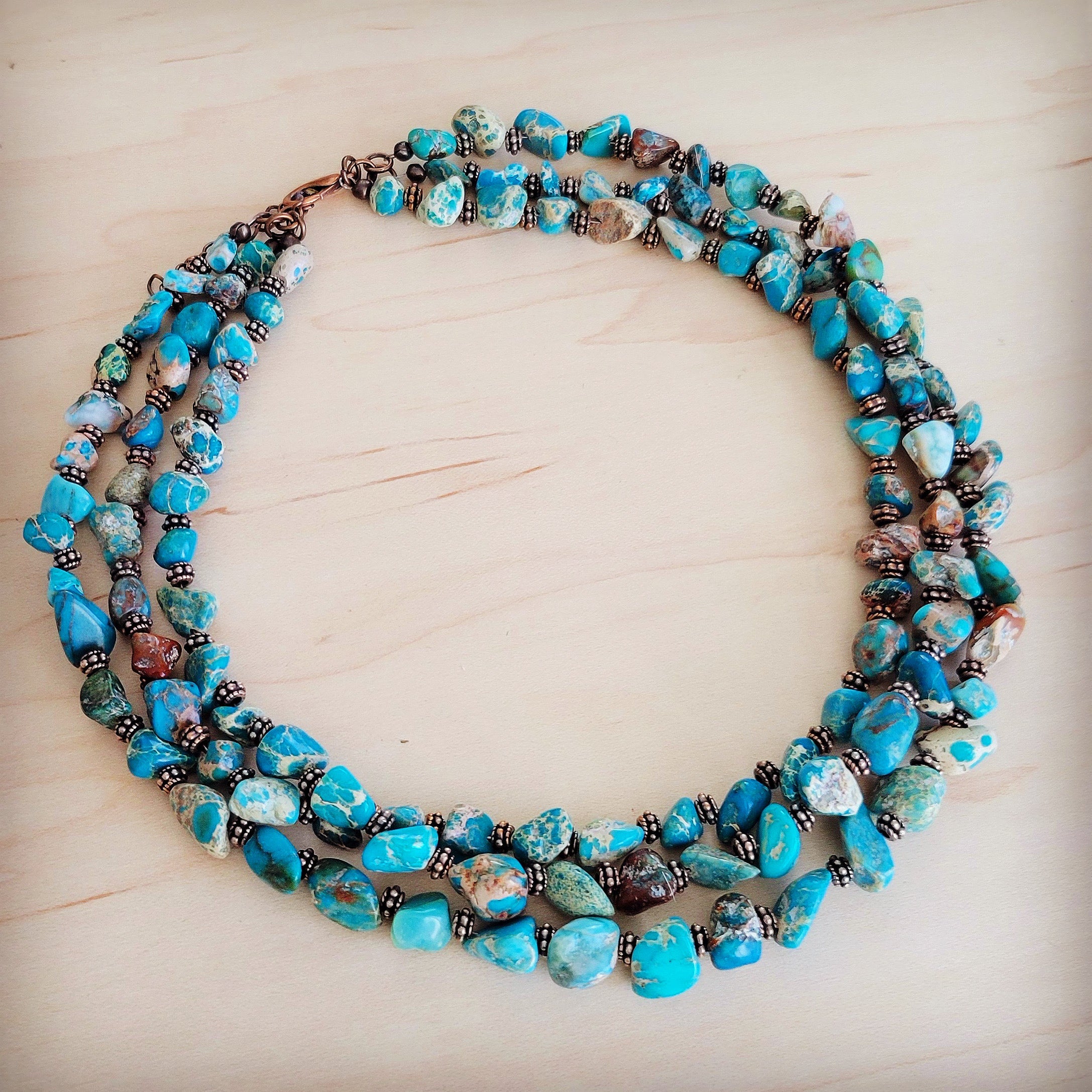 Triple Strand Genuine Regalite Beaded Collar Necklace 263n