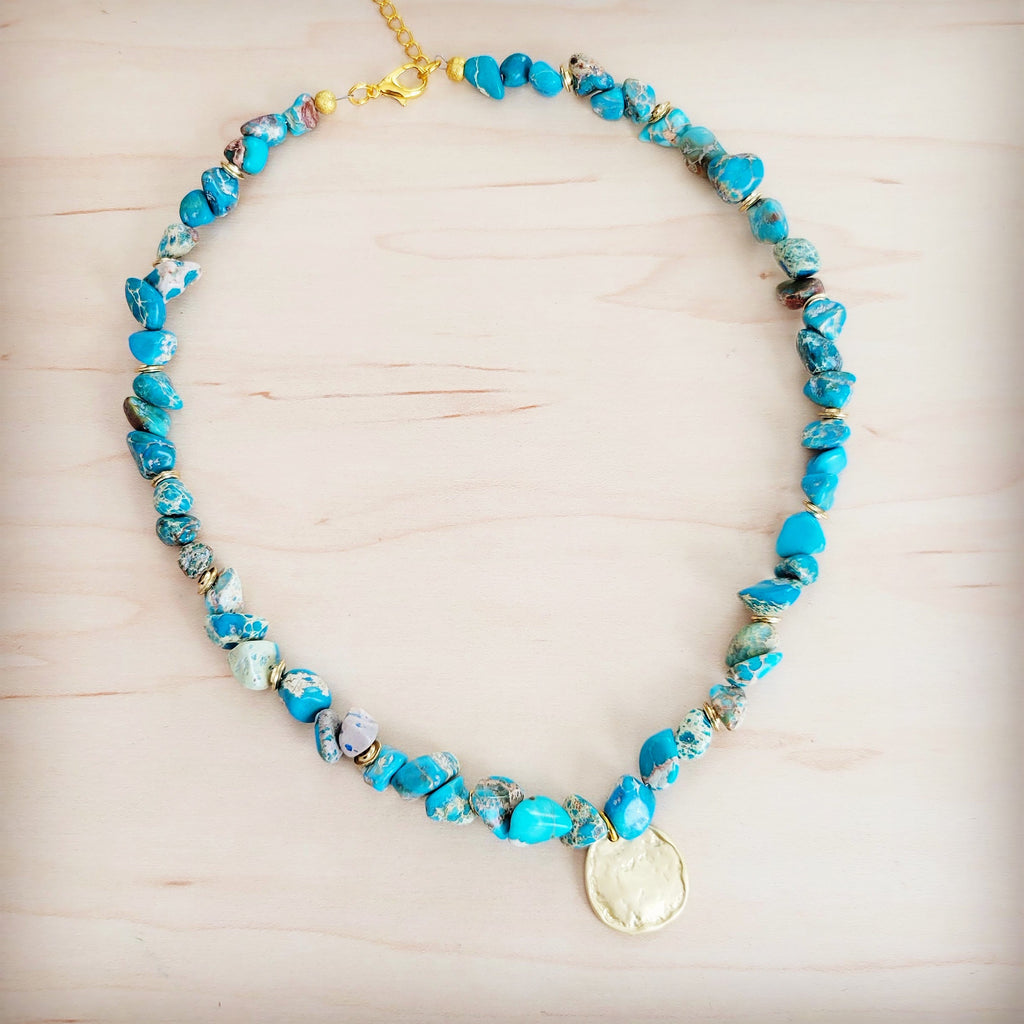 Regalite Collar Necklace w/ Matte Gold Coin Charm 263k